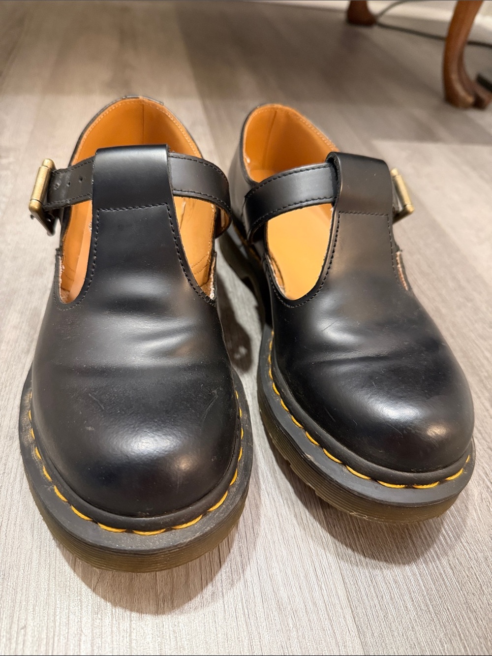 Dr. Martens Polley Smooth Leather Mary Jane - Black with Yellow Stitching